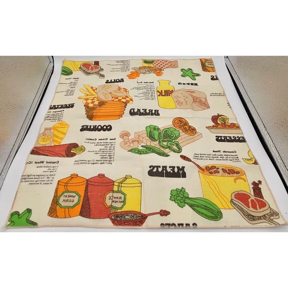 Vintage 1970s Whole Wheat Recipes Linen Tea Towel